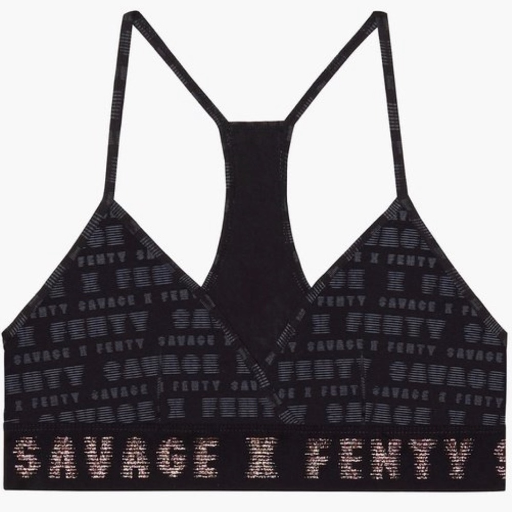 🆕SAVAGE X FENTY Black/White/Gold Bralette - Size: M